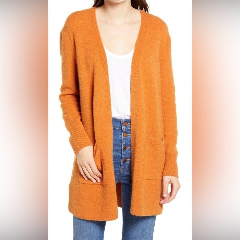 Madewell Kent Cardigan Sweater in Mulled Cider Orange Coziest Yarn